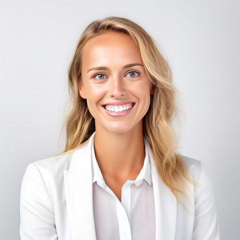 Friendly smiling beautiful woman beauty and personal care human resources manager at work on white background