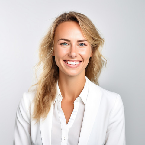 Friendly smiling beautiful woman beauty and personal care human resources manager at work on white background