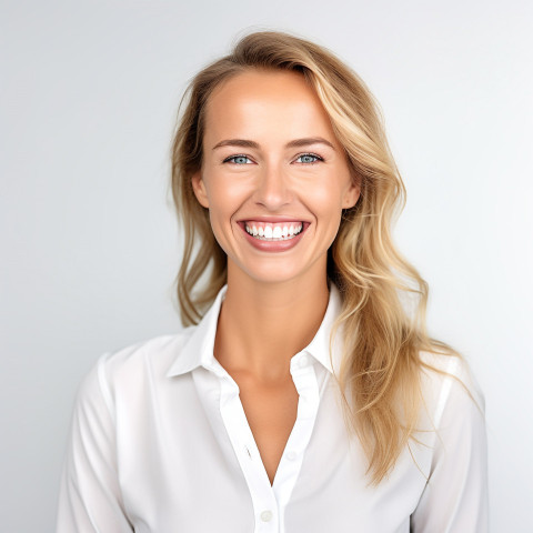 Friendly smiling beautiful woman beauty and personal care human resources manager at work on white background