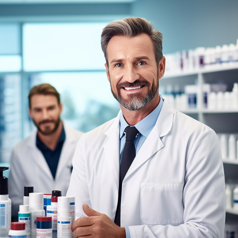 Confident handsome man grooming and personal care educator at work on blured background