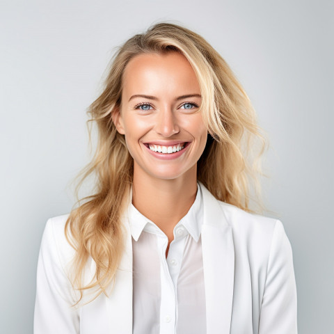 Friendly smiling beautiful woman beauty and personal care human resources manager at work on white background