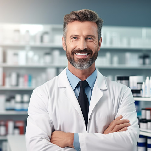 Confident handsome man grooming and personal care educator at work on blured background