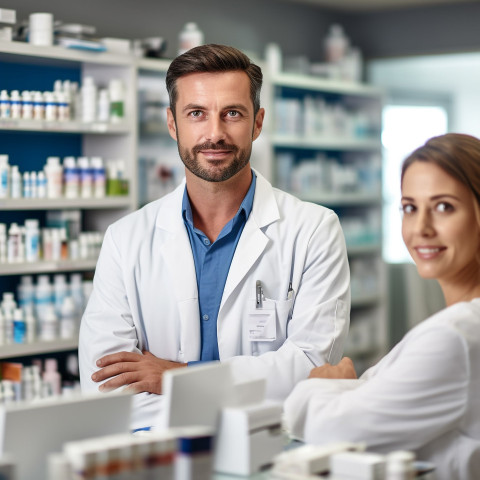 Confident handsome man grooming and personal care receptionist at work on blured background