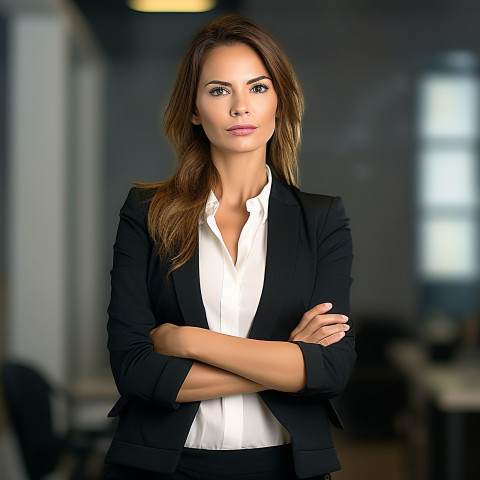 Confident beautiful woman beauty and personal care human resources manager at work on blured background