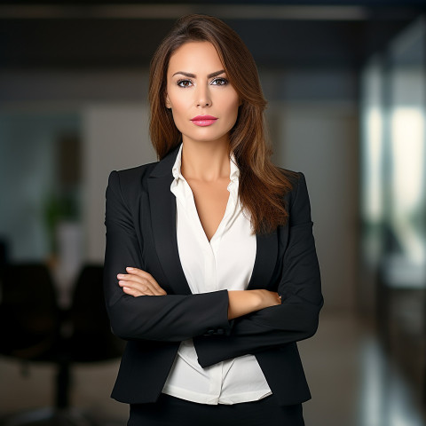 Confident beautiful woman beauty and personal care human resources manager at work on blured background