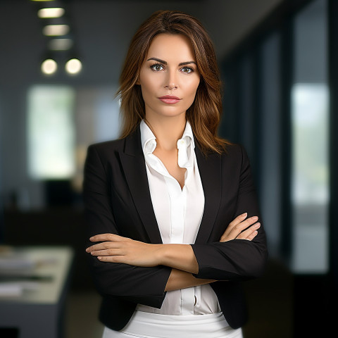 Confident beautiful woman beauty and personal care human resources manager at work on blured background