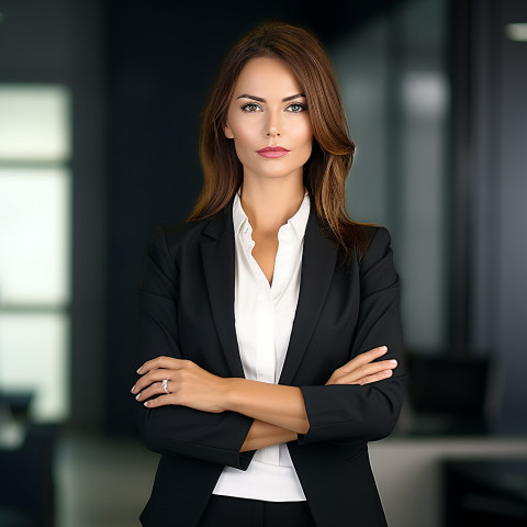 Confident beautiful woman beauty and personal care human resources manager at work on blured background