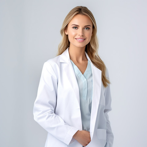 Confident beautiful woman beauty and personal care educator at work on white background