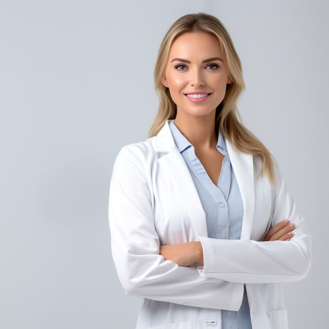 Confident beautiful woman beauty and personal care educator at work on white background