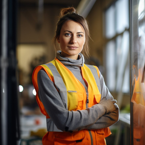 Woman glazier working on blurred background