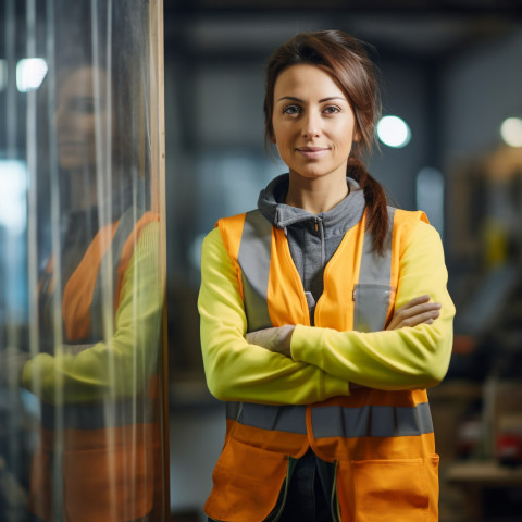 Woman glazier working on blurred background