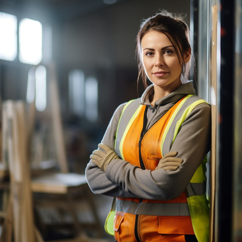 Woman glazier working on blurred background