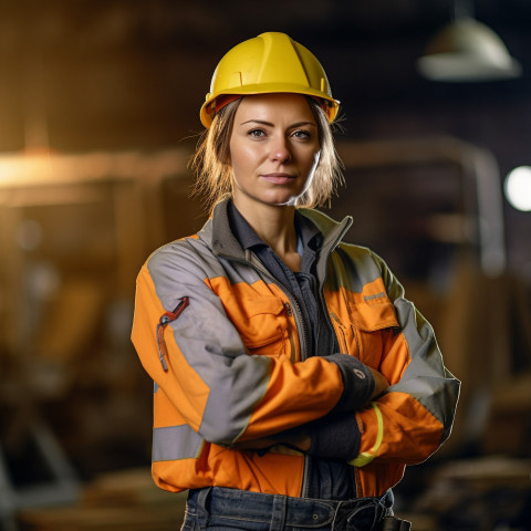 Female construction worker working confidently