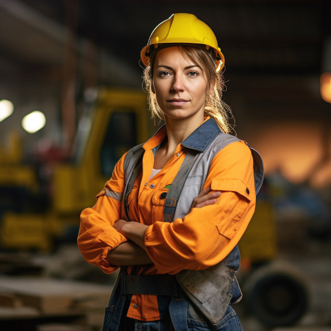 Female construction worker working confidently