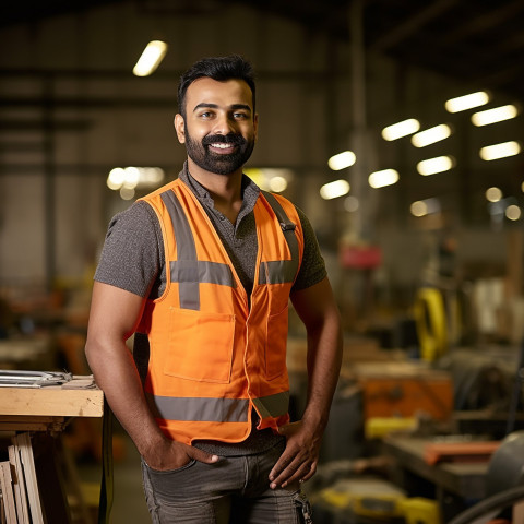 Indian mason working on a blurred background