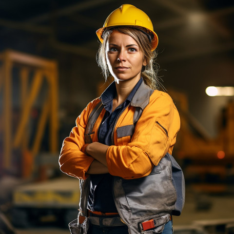 Female construction worker working confidently