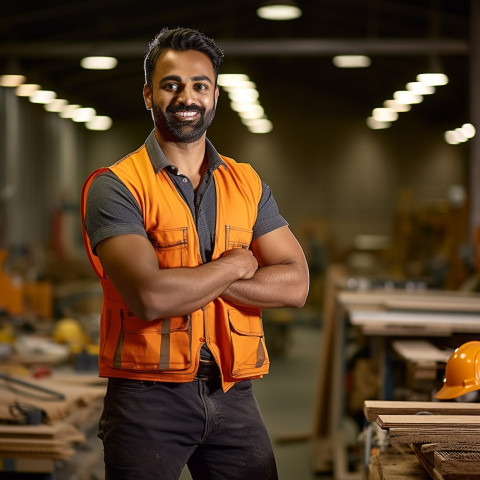 Indian mason working on a blurred background