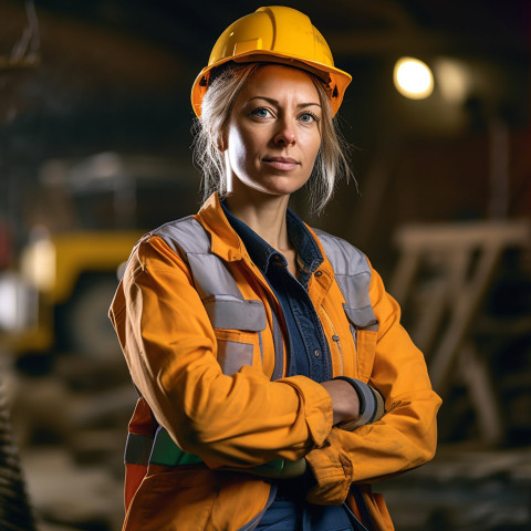 Female construction worker working confidently