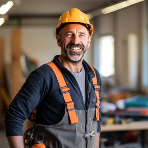 Happy construction worker smiling at work