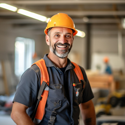 Happy construction worker smiling at work