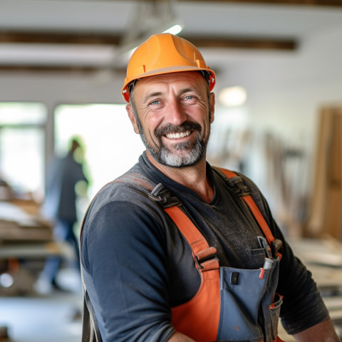 Happy construction worker smiling at work