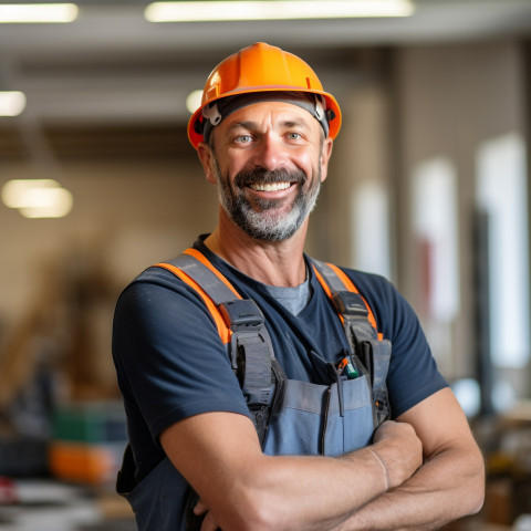 Happy construction worker smiling at work