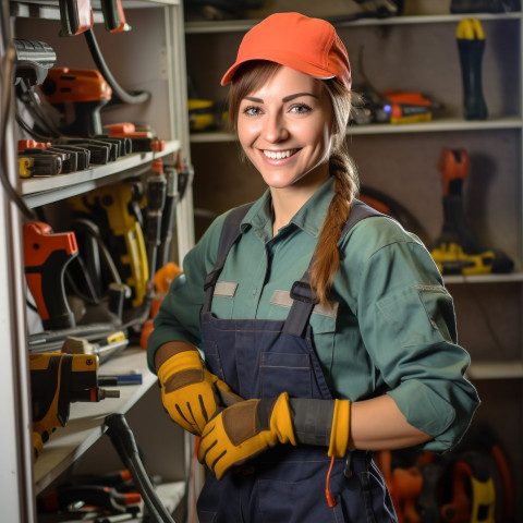 Smiling woman plumber at work