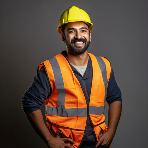 Smiling Indian construction worker at work