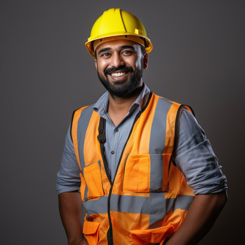 Smiling Indian construction worker at work