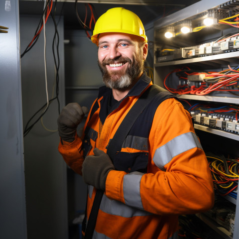 Electrician working on blurred background