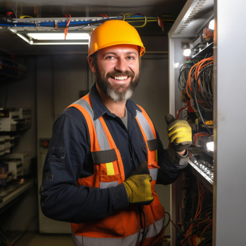 Electrician working on blurred background