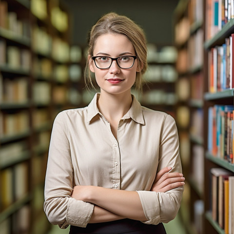 Librarian working on blurred background