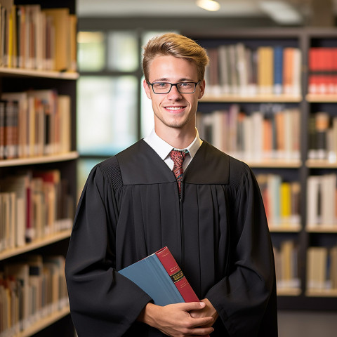 Hardworking graduate student working on blurred background