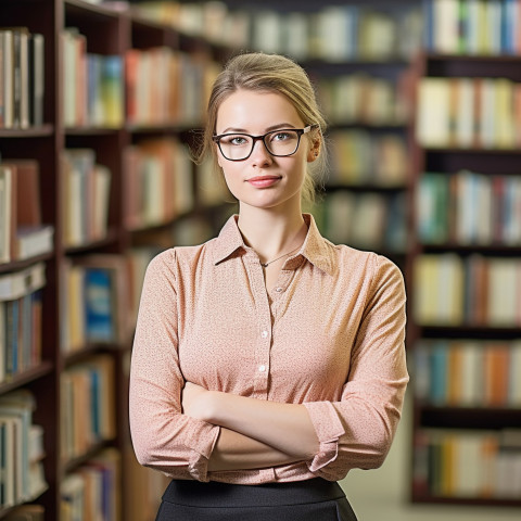 Librarian working on blurred background