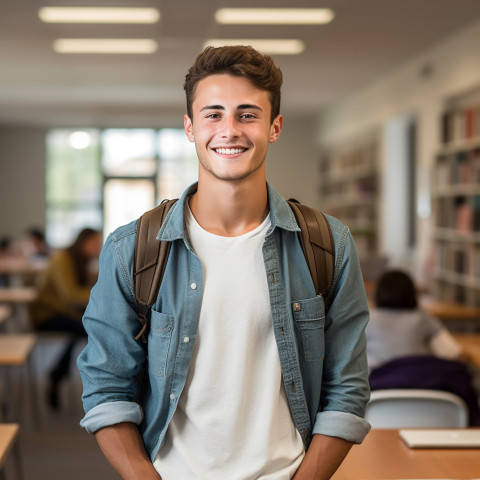 Male college student studying on blurred background