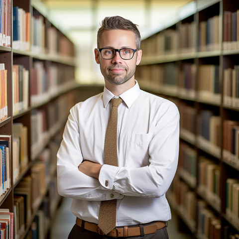 Librarian working on blurred background