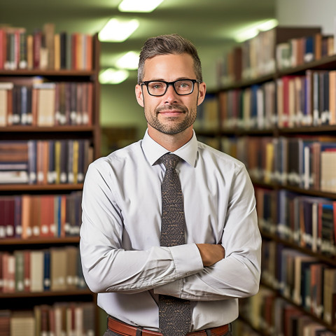 Librarian working on blurred background