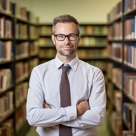 Librarian working on blurred background