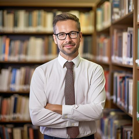 Librarian working on blurred background