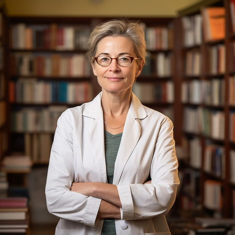 Female professor working on blurred background