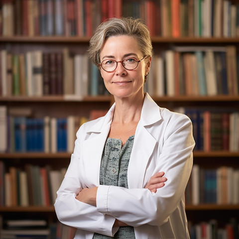 Female professor working on blurred background