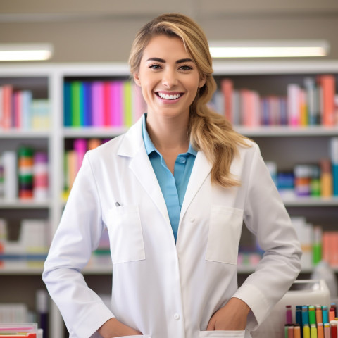 Smiling female science teacher in classroom