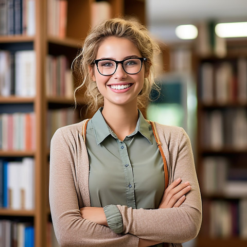 Smiling female librarian working