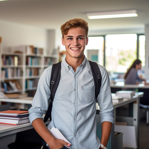 High school boy working on blurred background