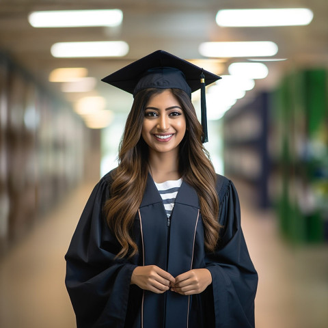 Indian female student smiling at work