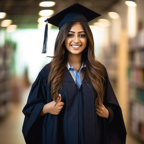 Indian female student smiling at work