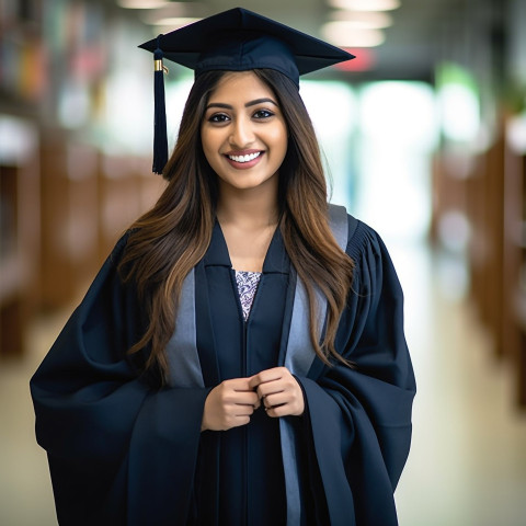 Indian female student smiling at work