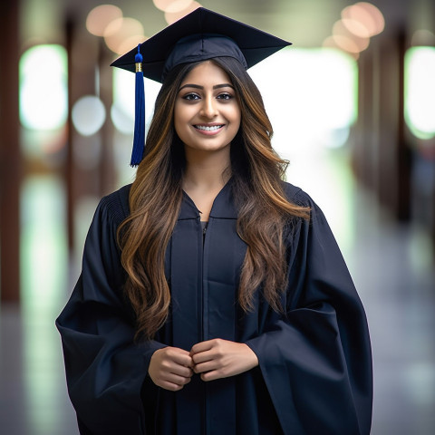 Indian female student smiling at work