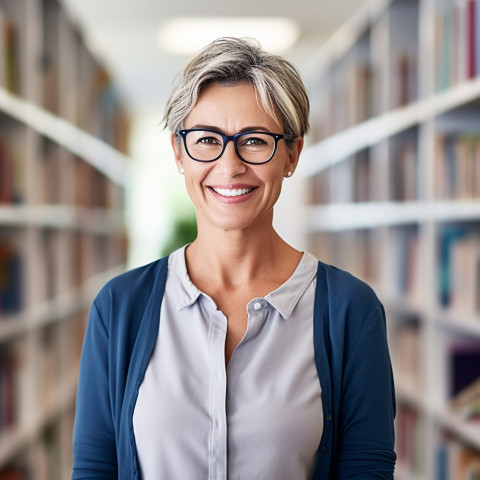 Female professor working on blurred background