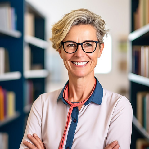 Female professor working on blurred background